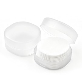 2 Pcs Portable Cotton Round Holder, Plastic Lightweight Cotton Round Dispenser, Small White Transparent Cotton Pads Holder for Makeup Remover Cottons Balls Powder Puff Floss Balls Beads Small Items