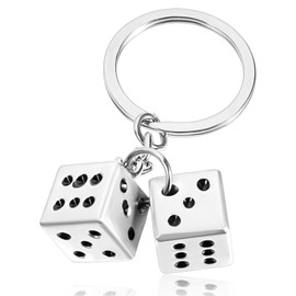 HJZHII Dice Keychain, Lucky Silver Metal Dice Keychain with Black Dots Retro Key Chain Accessories Cool Key Chains Stylish Charm for Men Women Keys Bags Jewelry Gift
