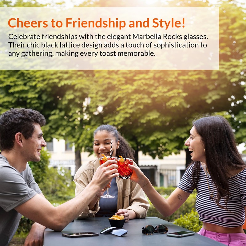 IMPULSE! Marbella Rocks Vintage Black Glassware Set of 4 -