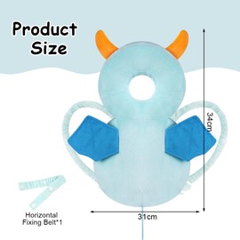 Vicloon Baby Head Protection, Adjustable Protective Pillow Baby, Breathable Baby Head Protective Pad for Children 4-24 Months, Adjustable Infant Pillow Backpack with Knee Pads (Blue Monster)