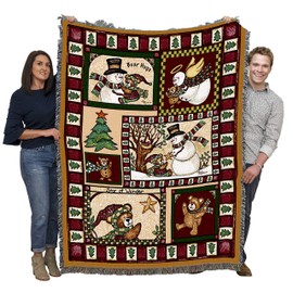 Pure Country Weavers Christmas Bear Patchwork Quilt Blanket - Snowman Angel Tree Gift Tapestry Throw Woven from Cotton - Made in The USA (72x54)