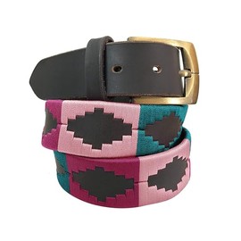 CARLOS DIAZ Men's Women's Premium Unisex Brown Leather Embroidered Designer Polo Belt, brown