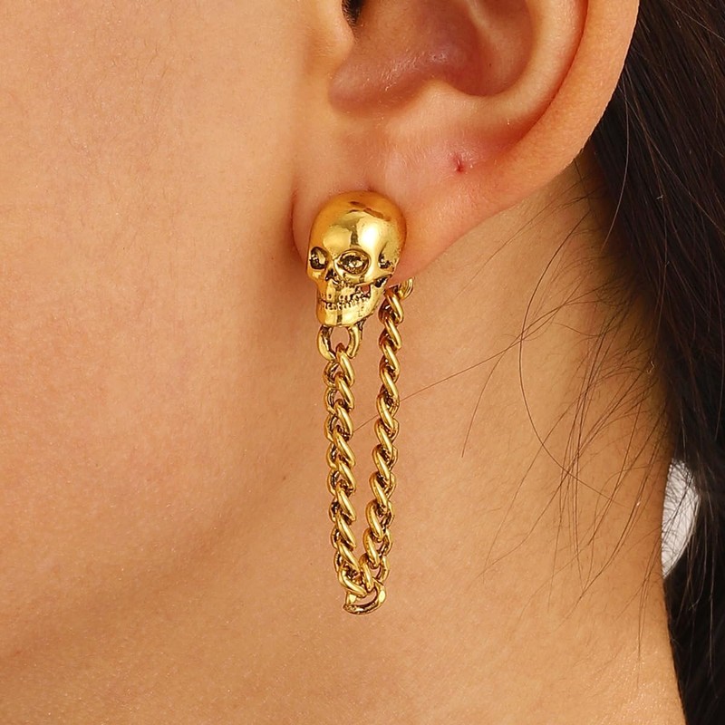 YISXVD Halloween Skull Chain Earrings for Women Hipster Vintage Gothic