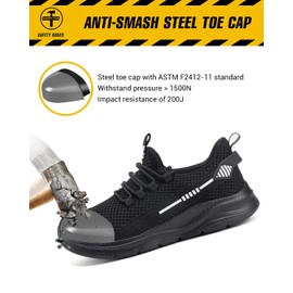 Steel Toe Shoes for Men Women Indestructible Puncture Proof Safety Work Shoes Comfortable Slip Resistant Sneakers Airy for Construction Black 46.5