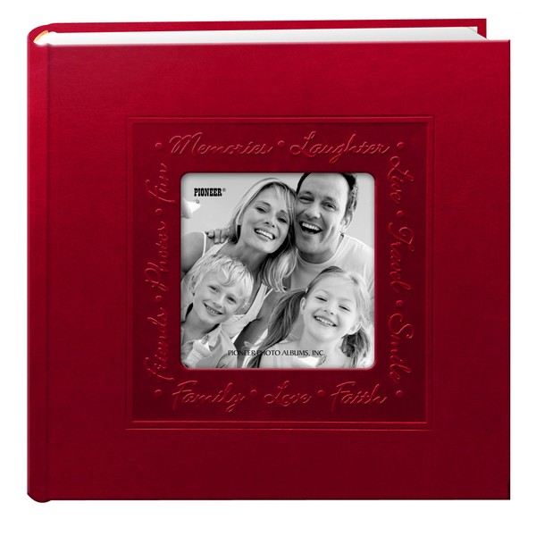 Pioneer Embossed Script Frame Leatherette Cover Photo Album, Red