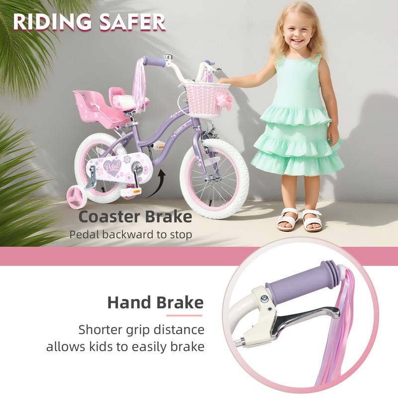 Glerc Petal Girls Bike, 14 Inch Kids Bike for Ages