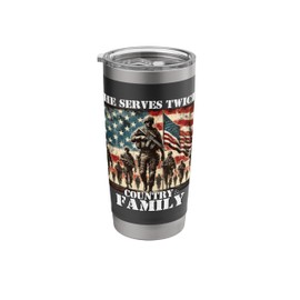 He Serves Twice Country & Family Military Veteran Father Dad Stainless Steel Insulated Tumbler
