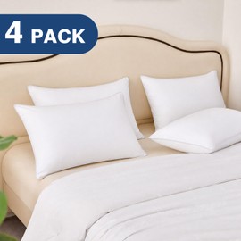 Pillows Standard Size Set of 4, Hotel Quality Bed Pillows for Sleeping 4 Pack, Cooling Pillows for Side Back and Stomach Sleepers, Down Alternative Soft Pillows with 100% Organic Cotton Shell, 18"x26"