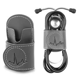 Czzmy PU Leather Stethoscope Holder with Clip for Belt, Stethoscope Holder with Clip for Doctors and Nurses (1-Grey)