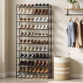 Nunsino Shoe Rack for Closet, Metal Shoe Organizer, 10 Tier Garage Shoe Rack Max Holds 50 Pairs,Shoe Storage Shelf,Entryway, Black