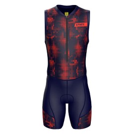 Sparx Men`s Triathlon Suit Trisuit Race Skinsuit Cycling Speed Suit Italian Fabric Swimskin (Orange Cubes, Large)