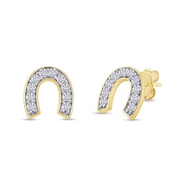 Round Cut White Cubic Zirconia Horseshoe Stud Earrings In 14K Yellow Gold Over Sterling Silver