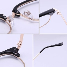 ALWAYSUV Retro Metal Semi-Rimless PC Clear Lens Unisex Glasses Black Frame