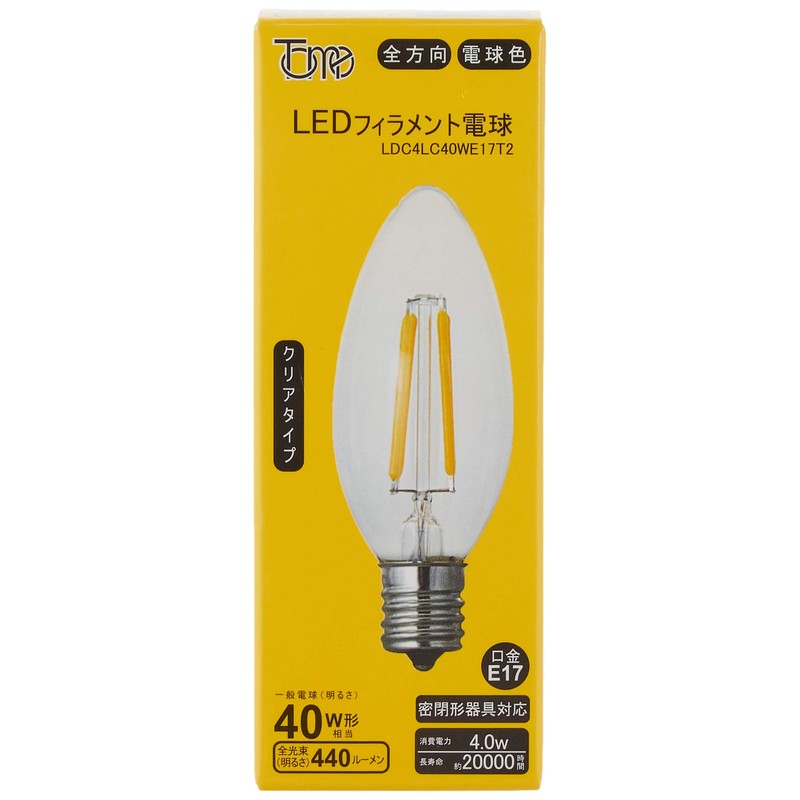 東京メタル工業 東京メタル LED電球 シャンデリア電球タイプ 40W形相当 電球色 口金E17 LDC4LC40WE17-T2-10SET