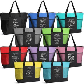 Paterr 10 Pcs Christian Tote Bags Bulk with Pocket Zipper for Women Bible Study Religious Church Gifts for Mother's Day(Colorful,Simple)