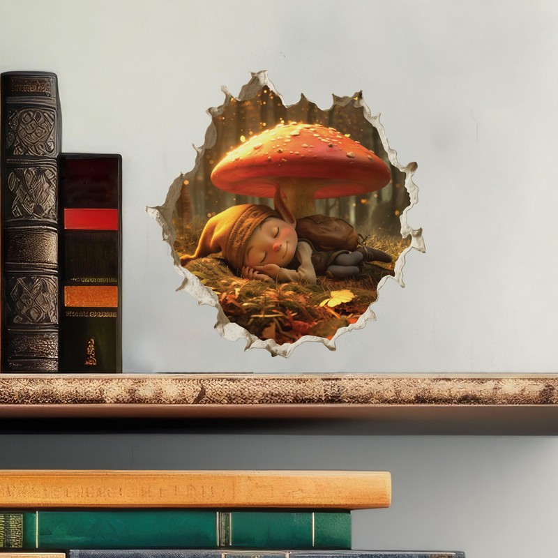 Sleeping Gnome - Wall Hole 3D Wall Sticker