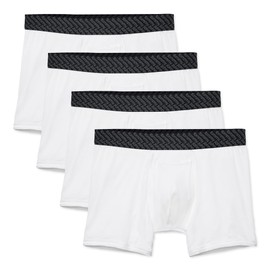 Tommy John Men’s Trunk 4” Underwear, Cotton Basics Boxers with Contour Pouch, Soft Naturally Breathable Stretch Fabric Mens Underwear for Daily Wear, 4 Pack (White, Small)
