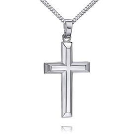 JEVELION 925 Sterling Silver Cross Pendant for Men and Women High Polished 3D Effect Pendant Necklace Pendant + Jewelry Case, With chain: length 45 cm