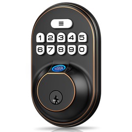 Veise Fingerprint Door Lock, Keyless Entry Keypad Deadbolt, Anti Peeping Password, Auto Lock, Easy Install, Oil Rubbed Bronze