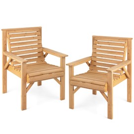 Giantex Set of 2 Outdoor Patio Dining Chairs, Solid Wood Bistro Chairs, Inclined Backrest, Wide Seat, Indoor Outside Chairs for Garden Lawn Porch Yard