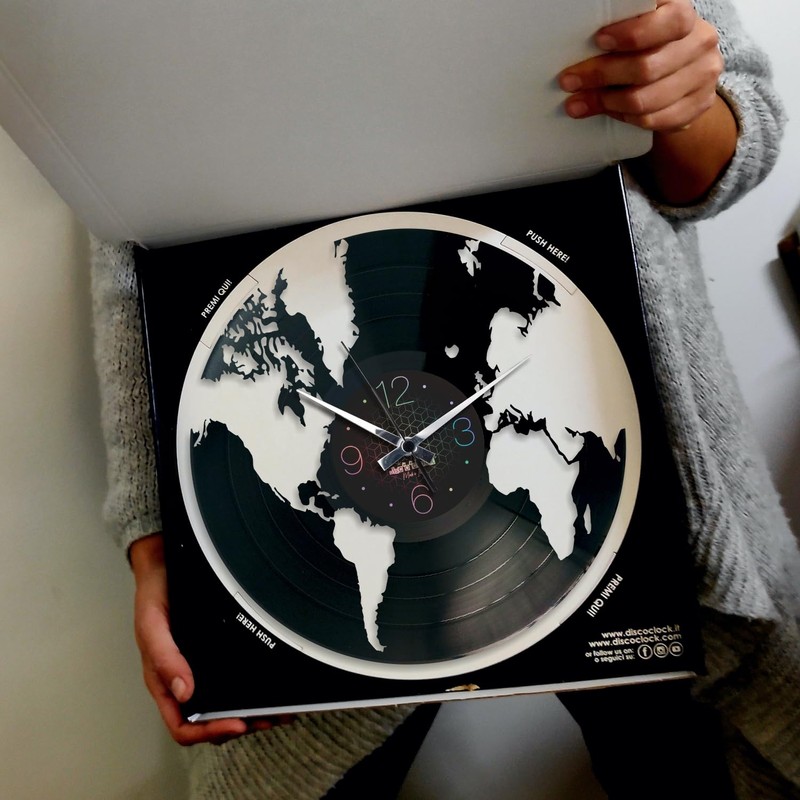 DISCOCLOCK - Silent Vinyl Clock - World World - Gift
