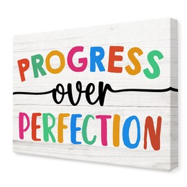 Progress Over Perfection Canvas Wall Art,Inspirational Quotes Framed Canvas Print Painting for Kids Room Nursery Classroom Wall Decor 12x15inch
