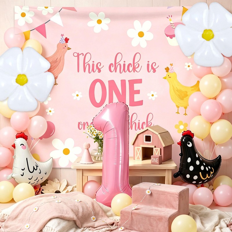 Chicken 1st Birthday Party Decoration The Chick Is One Birthday