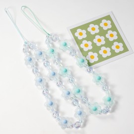 Meefisher Blue Flower Beaded Mobile Phone Charms Lanyard Aesthetic Sweet Cute Phone Wrist Strap Anti-Lost Chain for Women Girls (Blue C)