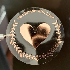 100 x Handmade Business Stickers, Rose Gold Foil Stickers, Handmade Foil Labels, Handmade with Love Stickers, Gold Rose Foil, Transparent Foil Print, 1.6 inch