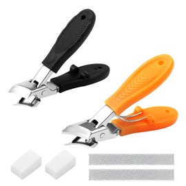 2 Piece Bevelled Nail Clippers Set Nail Nippers for Thick Toenails, Slanted Nail Cutter Wide Opening and Splash Guard Premium Stainless Steel Fingernail Clippers for Fingernails and Toenails
