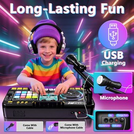 OZMI Kids DJ Music Mixer Toy with Microphone, Lights – Interactive Musical Toy for Ages 3-12 | 100+ Sounds, Piano Keys, Disco Mode, Rechargeable Battery for Kids Boys & Girls
