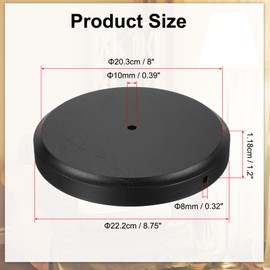 PATIKIL 8.75" x 1.2" Wooden Lamp Base, Round Solid Wooden Base Wood Desk Lamp Display Stand Replacement for Bedroom Bedside Table Lamps DIY, Black