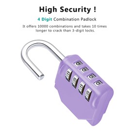 ZHEGE Padlocks with Code, Combination Padlock for Gym Locker, 4 Digit Combination Lock for School Locker, Outdoor Padlock Weatherproof for Garage, Backyard Fence Gate, Sheds (1P, Purple)