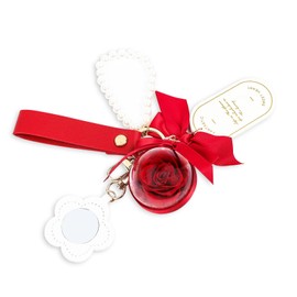 COSMICN Preserved Flower Keychain with Real Rose,Leather Strap & Pearl Details - Elegant Gift for Women's Accessories (Dark Red Keychain)