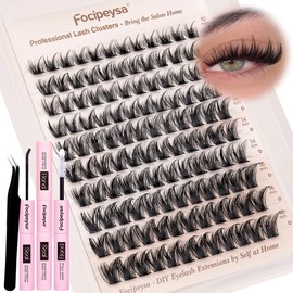 Focipeysa DIY Lash Extension Kit Wispy Lash Clusters Kit CD Curl Eyelash Extension 10-16mm Lash Clusters Kit Waterproof Eyelash Clusters Kit Lash Bond and Seal Lash Applicator Easy to Use for Beginner