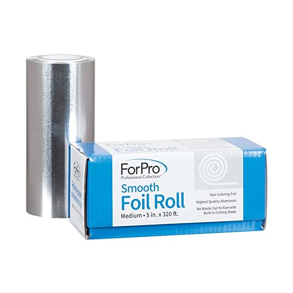 ForPro Smooth Aluminum Foil Roll, 320 Ft Hair Foils for Color Application and Highlighting Services, Silver, Medium, 5" W