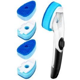 HELIME Soap Control Dishwand Handle with 5 Heavy Duty Sponge Refills, Non-Scratch Dishwashing Brush with Soap Dispenser, Leak-Proof Kitchen Scrubber for Pots, Pans, Dishes, and Delicate Surfaces