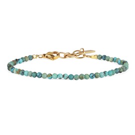COAI Women's Crystal Bracelet with Faceted Stone Beads Golden Chain Bracelets Lucky Bracelet for Women, 16.5 inches, Stainless Steel Stone, African turquoise
