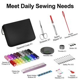 MIXCOOL Sewing Kit for Adults, Beginners, Needle and Thread Kit, Portable Sewing Supplies, Contains Thread, Scissor, Needles, (Beige, M)