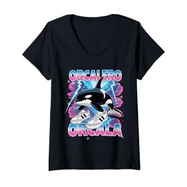 Womens Orcalero Orcala Italian Brainrot Memes Oddly Specific Whale V-Neck T-Shirt