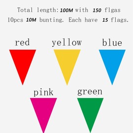 Banderas de Colores, Banderillas para Fiestas, Banderín de Carnaval, Banderines de Banderín, 100M Banderines Triangulares, Pancartas Triangulares Colgantes para Celebraciones de Inauguración, Fiestas de Carnaval, Cumpleaños, Festivales y Decoraciones de 