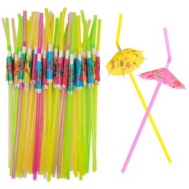 100 pcs Disposable Straws Fruit Straws Umbrella Straws Party Table Decor Tropical Drinks for Cocktail Soft Drinks Hawaiian Luau Party Supply (100 Umbrella Straws)
