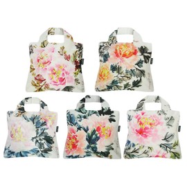 Envirosax Reusable Grocery Bags, Set of 5, Multicolored Peony Design Chinese Style