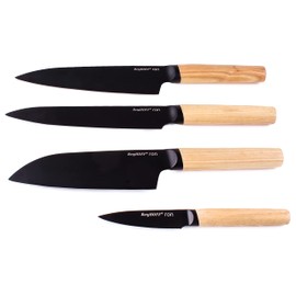Berghoff Ron 4Pc Non-stick Kitchen Knife Set With Wood Handle Titanium PVD Coated Sharp & Well Balanced