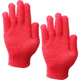 Shower Gloves,Double Sided Exfoliating Bath Gloves,Shower Body Scrub Gloves for Women & Men Deep Clean Skin Spa Massage Beauty Skin Shower Scrubber Bathing Accessories,#P207 (1pair Red)