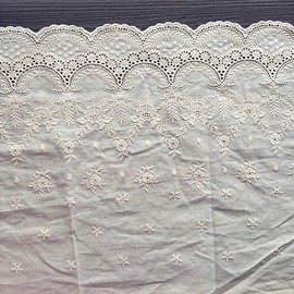 IRIZ 43cm W x 180cm L Vintage Eyelet Floral Embroidered Cotton Lace Fabric (Beige)