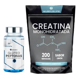 Glúteo Peptonas 90cáps + Creatina monohidratada Muscle Fit 1kg 200servs