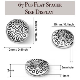 abalorio espaciadoras de plata tibetana de 10 mm redondas planas, 67 abalorio espaciadoras de metal para hacer joyas, pulseras, collares y aretes, suministros de bricolaje, aleación de zinc de plata