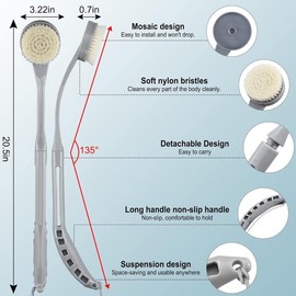 Brush Long Handle for Shower, 20.5” Bath Brush for Shower, Scrubber, Improved  for Elderly with Limited Arm Movement, Disabled, Pregnant Women - Size: 20.5” Gray Soft Bristles