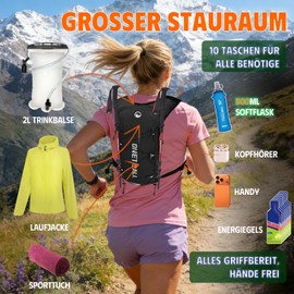 ONETOALL Women's Running Vest with Hydration Bladder 2L + 500 ml Water Bottle, Running Vest Running Backpack Men's Ultralight Hydration Backpack for Running Jogging Ski Holidays Trail Running Marathon Cycling